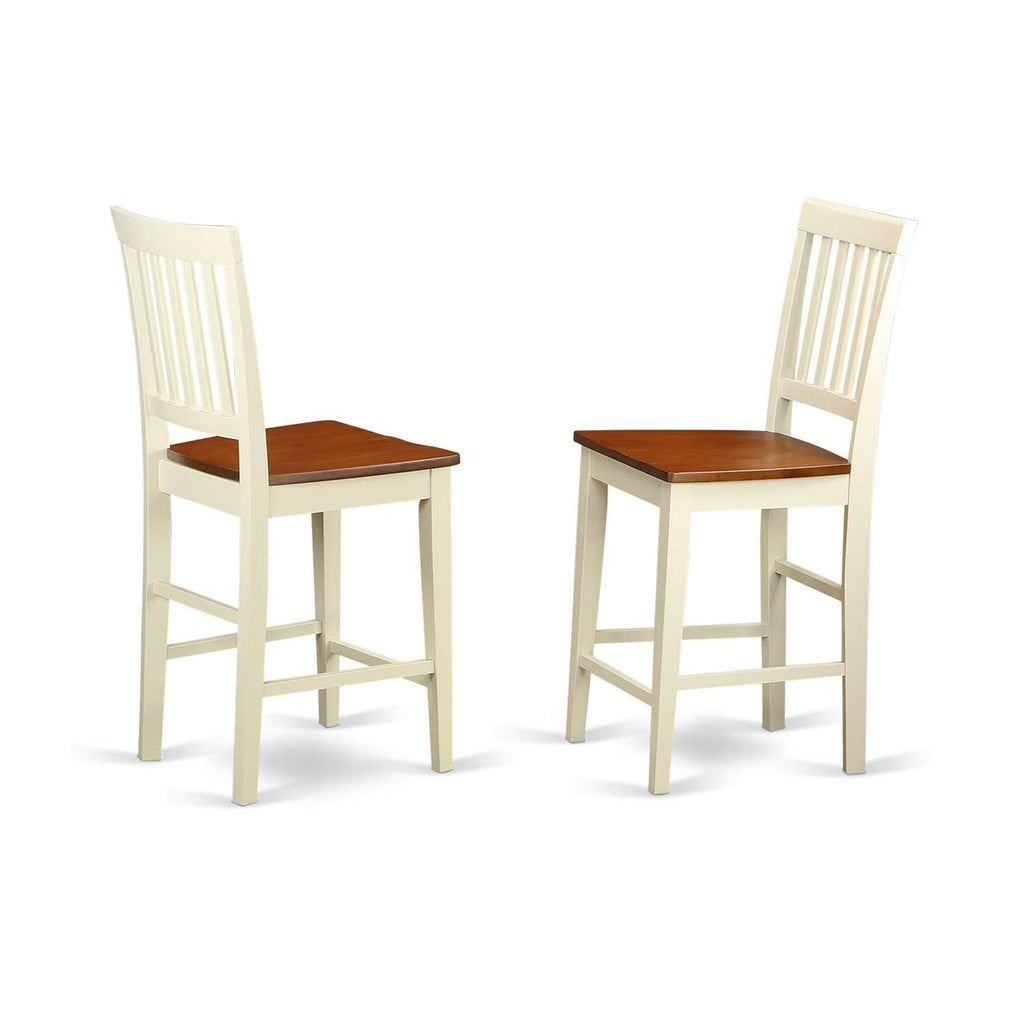 East West Furniture EDVN3-WHI-W 3 Piece Counter Height Dining Table Set Contains a Round Wooden Table with Pedestal and 2 Kitchen Dining Chairs, 30x30 Inch, Buttermilk & Cherry