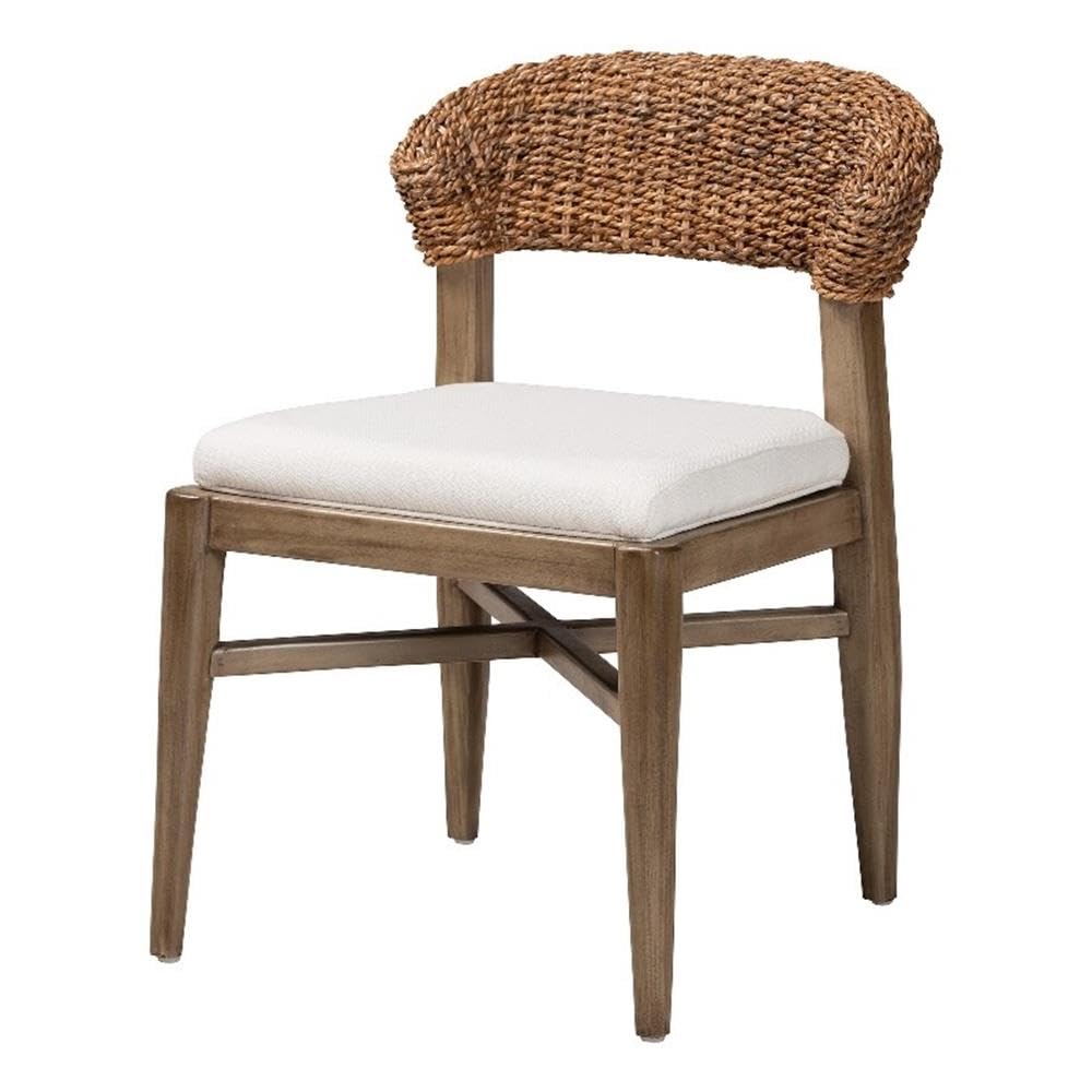 Baxton Studio Chloe Modern Bohemian Walnut Brown Finished Mahogany Wood and Natural Rattan Dining Chair