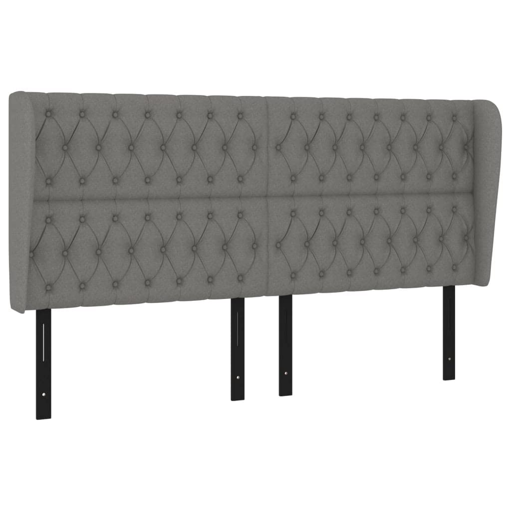 Vidaxl Classic Headboard With Ears In Dark Gray Fabric, Engineered Wood And Solid Larch Construction, Foam-Filled, Suitable For Bed Frames Of 72"X9.1"X46.5"/50.4"