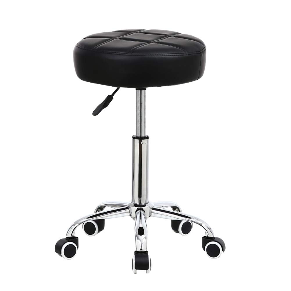 KKTONER Round Rolling Stool Chair PU Leather Height Adjustable Shop Stool Swivel Drafting Work SPA Medical Salon Stools with Whe