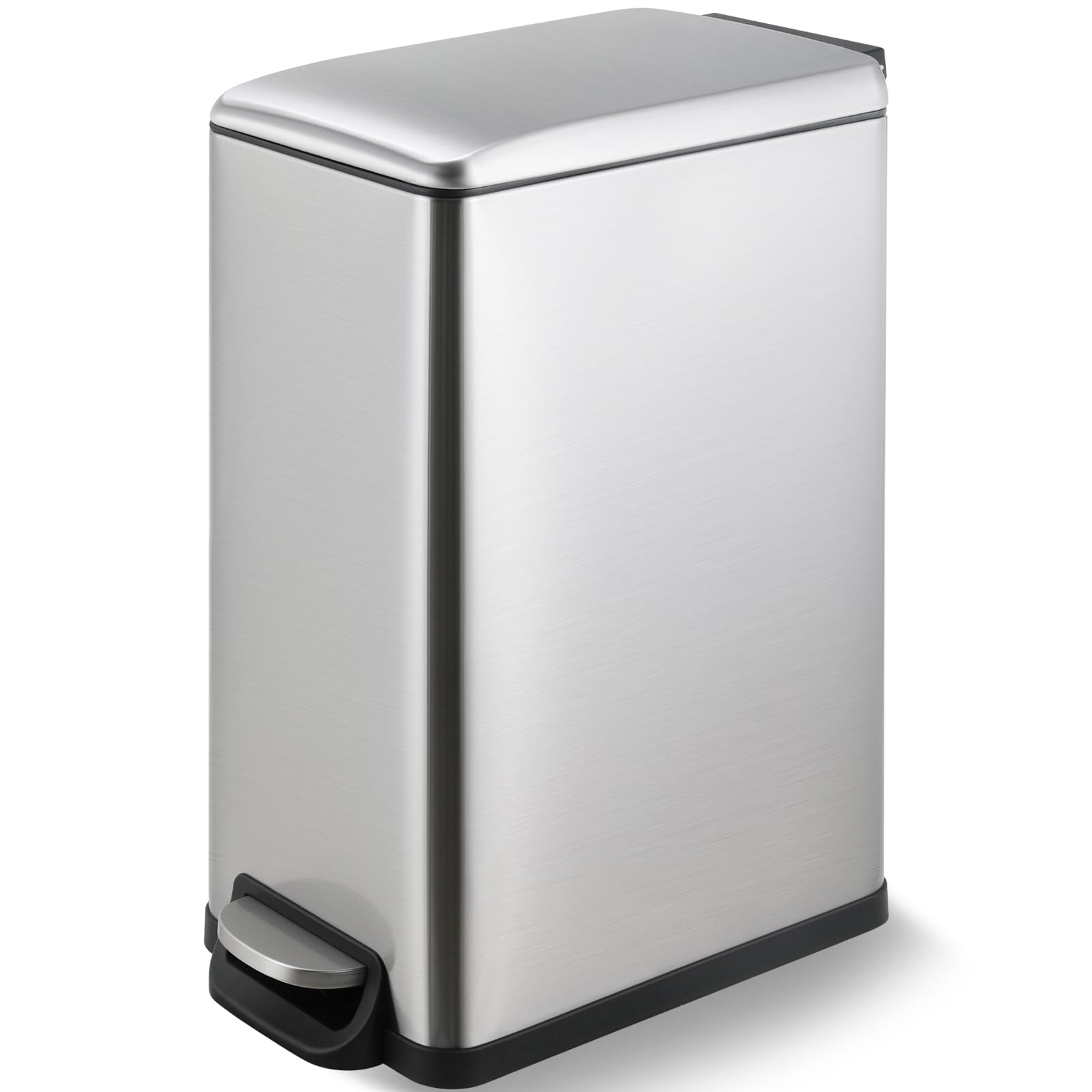 Arlopu 13.2 Gal Slim Kitchen Trash Can with Lid, 50L Stainless Steel Garbage Can, Large Kitchen Rubbish Can, Step Trash Bin w/Fo