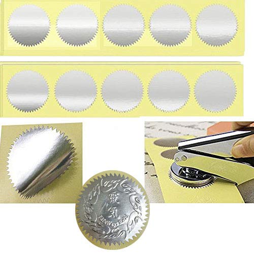 Mdlg 100 Pack Blank Silver Embosser Stickers Metallic Scallop Edge Embossed Stickers Stamp Sealing Blank Certificate Self-Adhesi