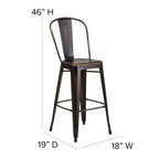 Flash Furniture Carly Commercial Grade 30&Quot; High Copper Metal Indoor-Outdoor Bar Height Stool With Back And Black Polystyrene Seat