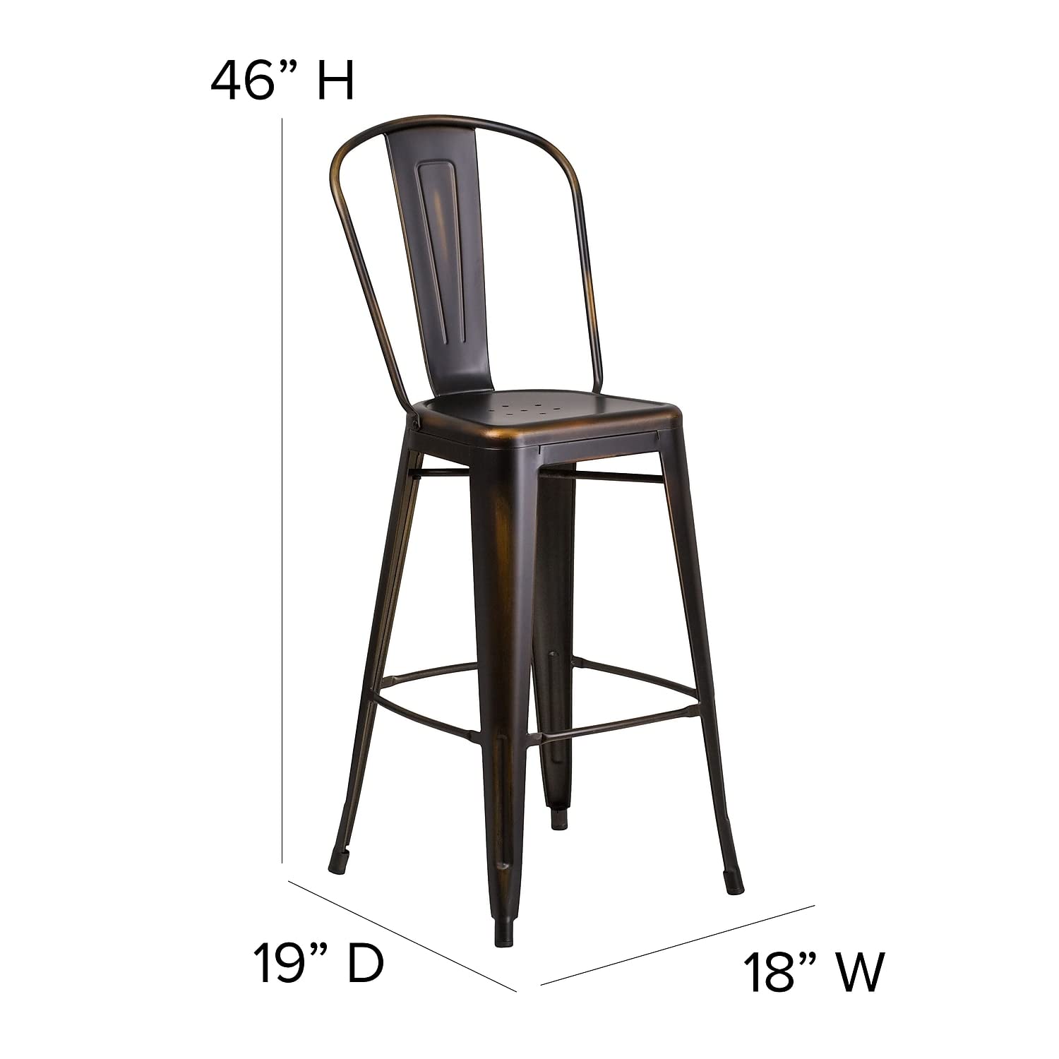 Flash Furniture Carly Commercial Grade 30&Quot; High Copper Metal Indoor-Outdoor Bar Height Stool With Back And Black Polystyrene Seat