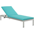 Modway Shore Aluminum Outdoor Patio Chaise Poolside Lounge Chair with Cushion in Silver Turquoise