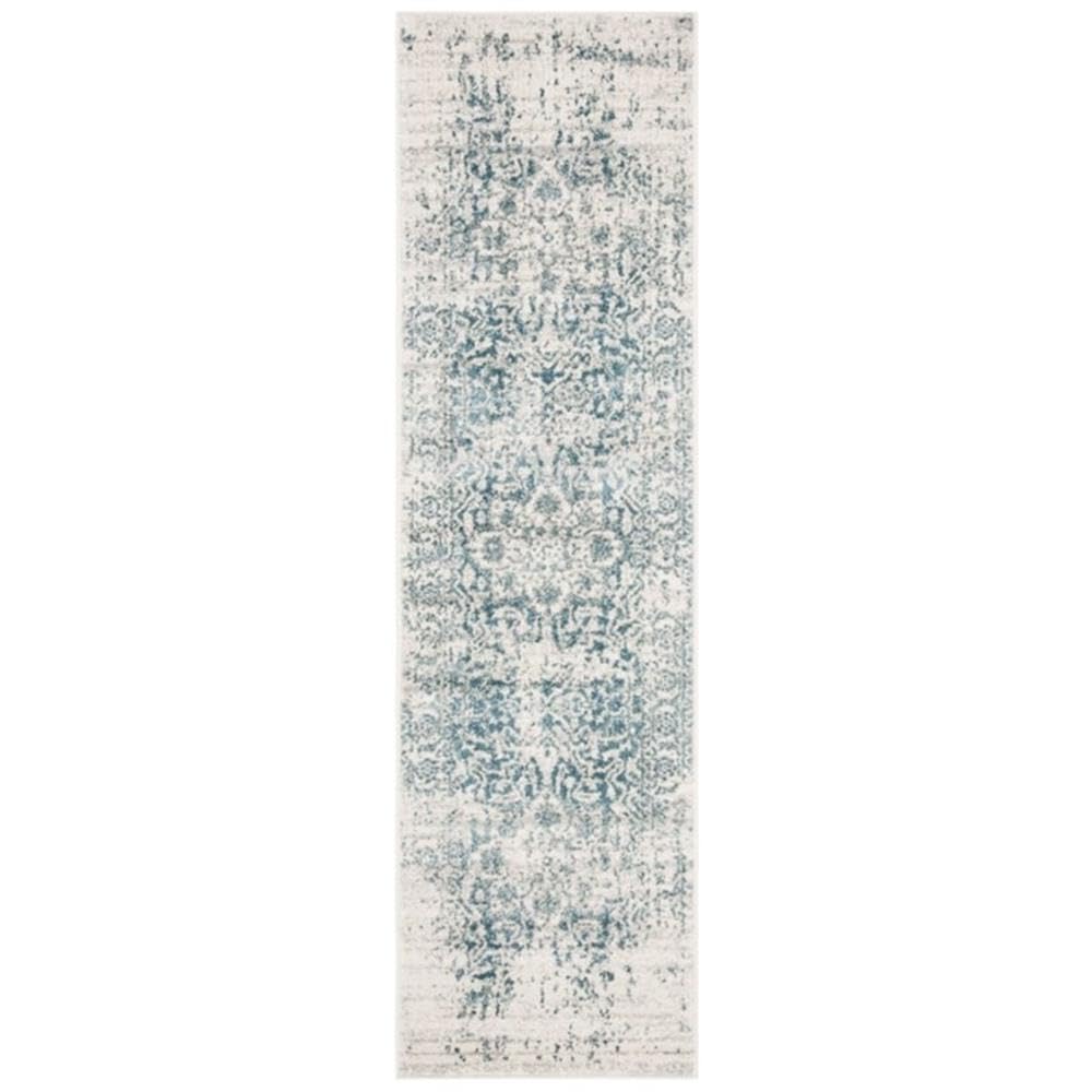 SAFAVIEH Madison Collection Runner Rug - 23 x 8, Teal & Ivory, Snowflake Medallion Distressed Design, Non-Shedding & Easy Care