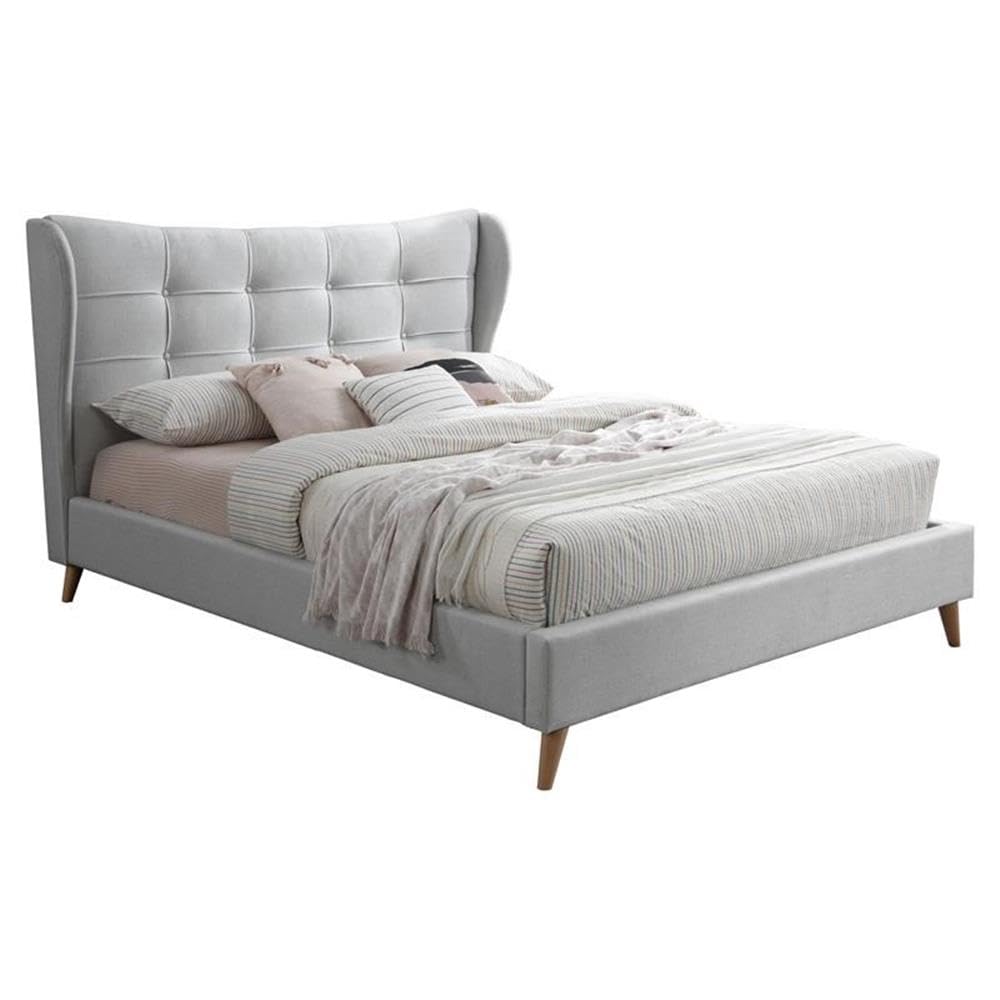Acme Duran Button Tufted Fabric Eastern King Platform Bed in Light Gray
