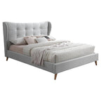 Acme Duran Button Tufted Fabric Eastern King Platform Bed in Light Gray