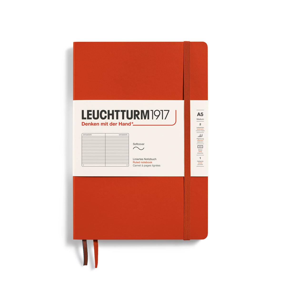 Leuchtturm1917 - Notebook Softcover Medium A5-123 Numbered Pages For Writing And Journaling (Fox Red, Ruled)