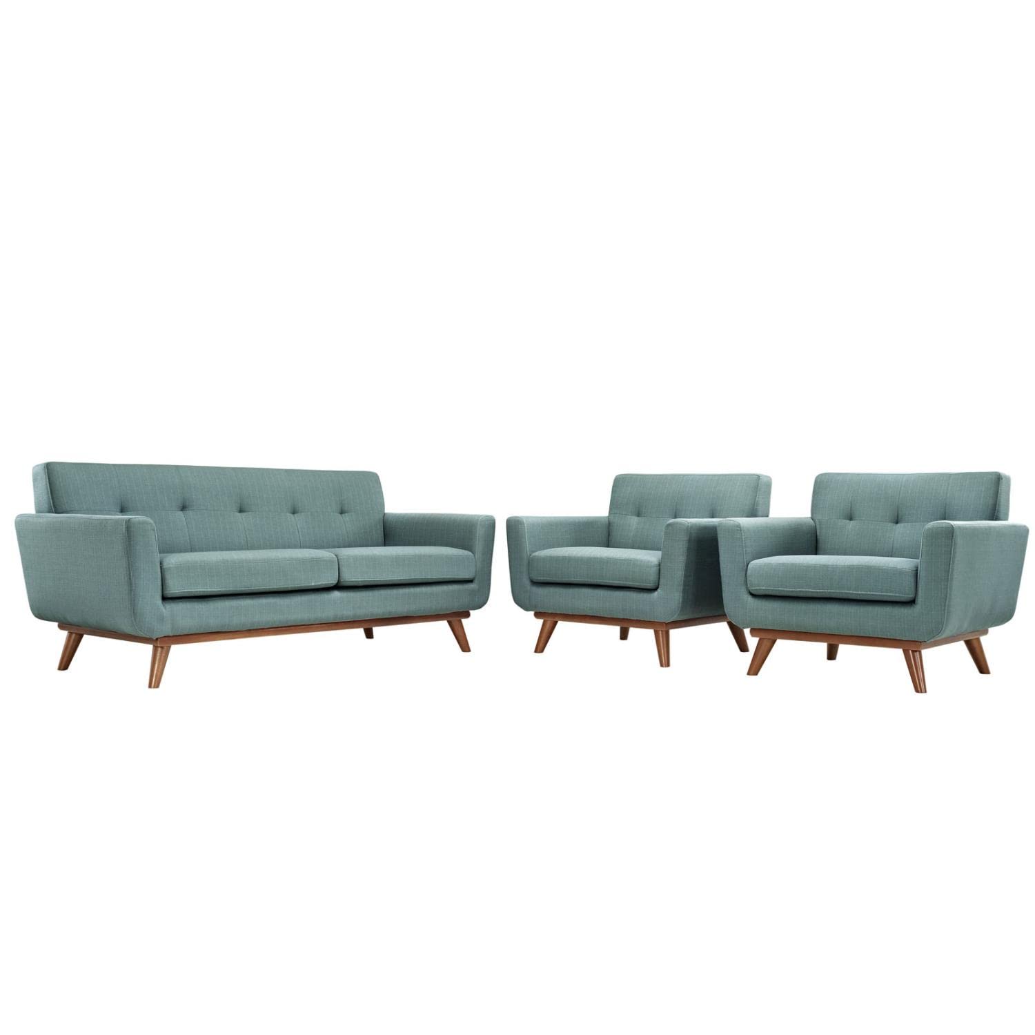 Modway Engage Mid-Century Modern Upholstered Fabric Two Armchair And Loveseat Set In Laguna