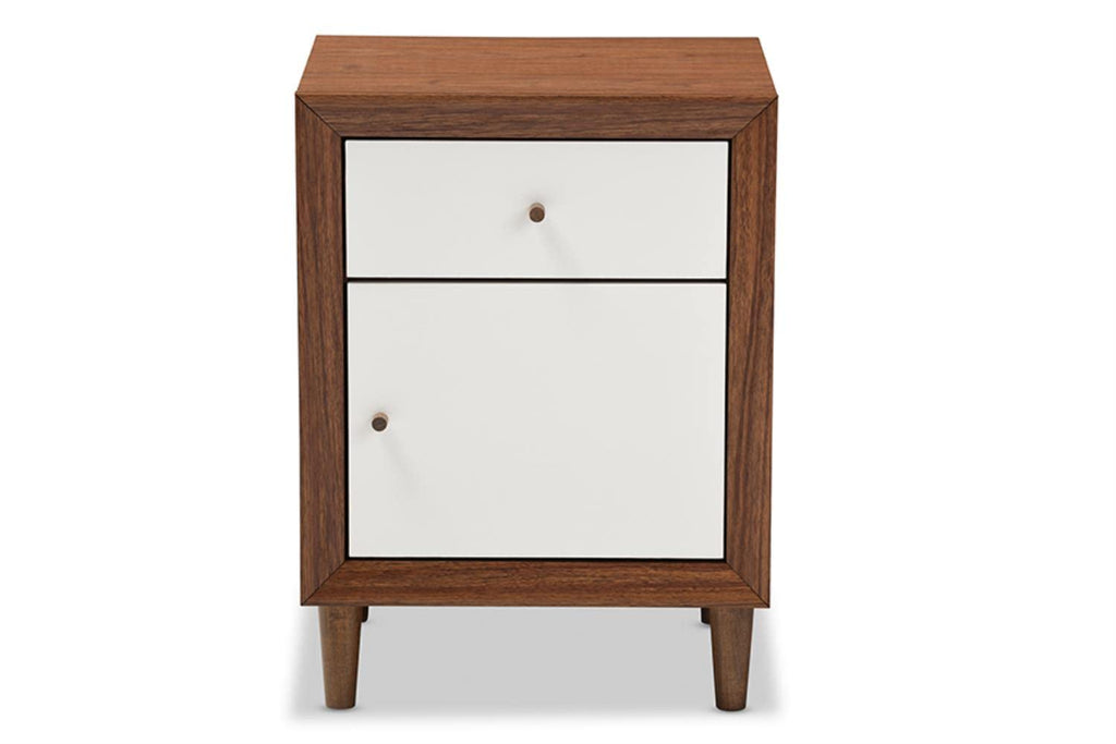 Baxton Studio Harlow Nightstand, Medium, White and Walnut