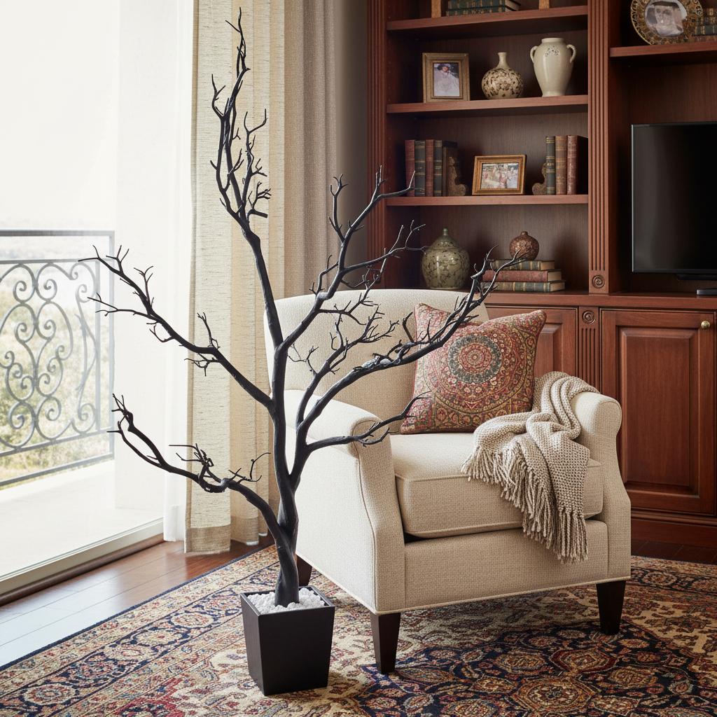 48 Black Artificial Manzanita Tree In Black Planter Pot