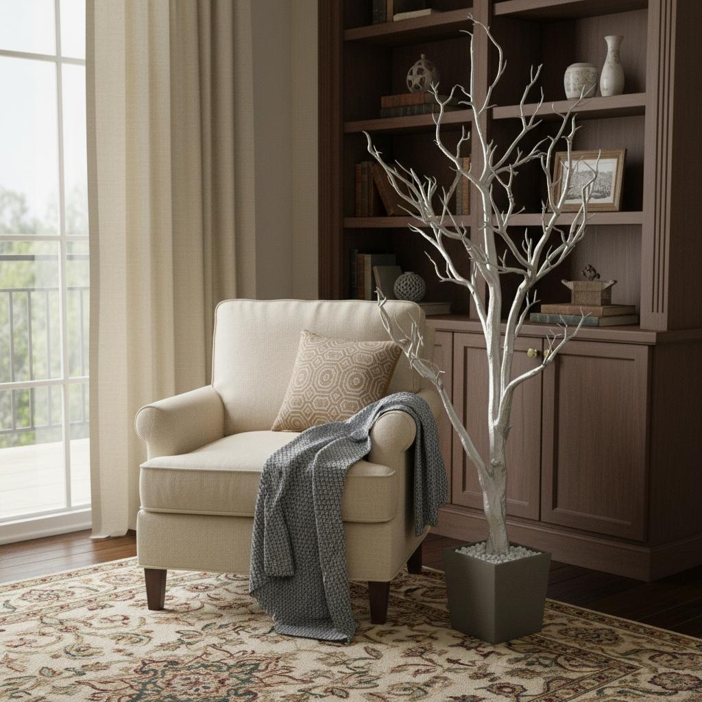 48 Silver Artificial Manzanita Tree In Silver Planter Pot