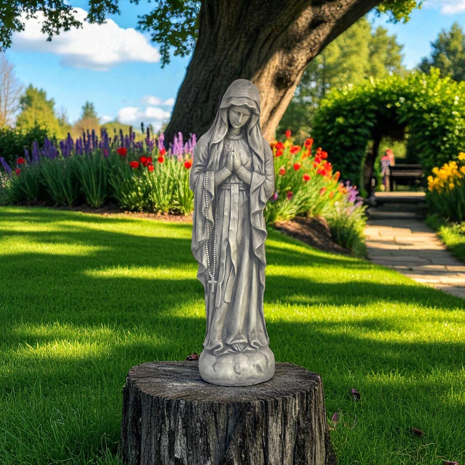 32 Gray Polyresin Virgin Mary Outdoor Statue