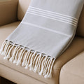 39 X 71 Gray Cotton Knitted Striped Turkish Towel Throw Blanket with Fringe