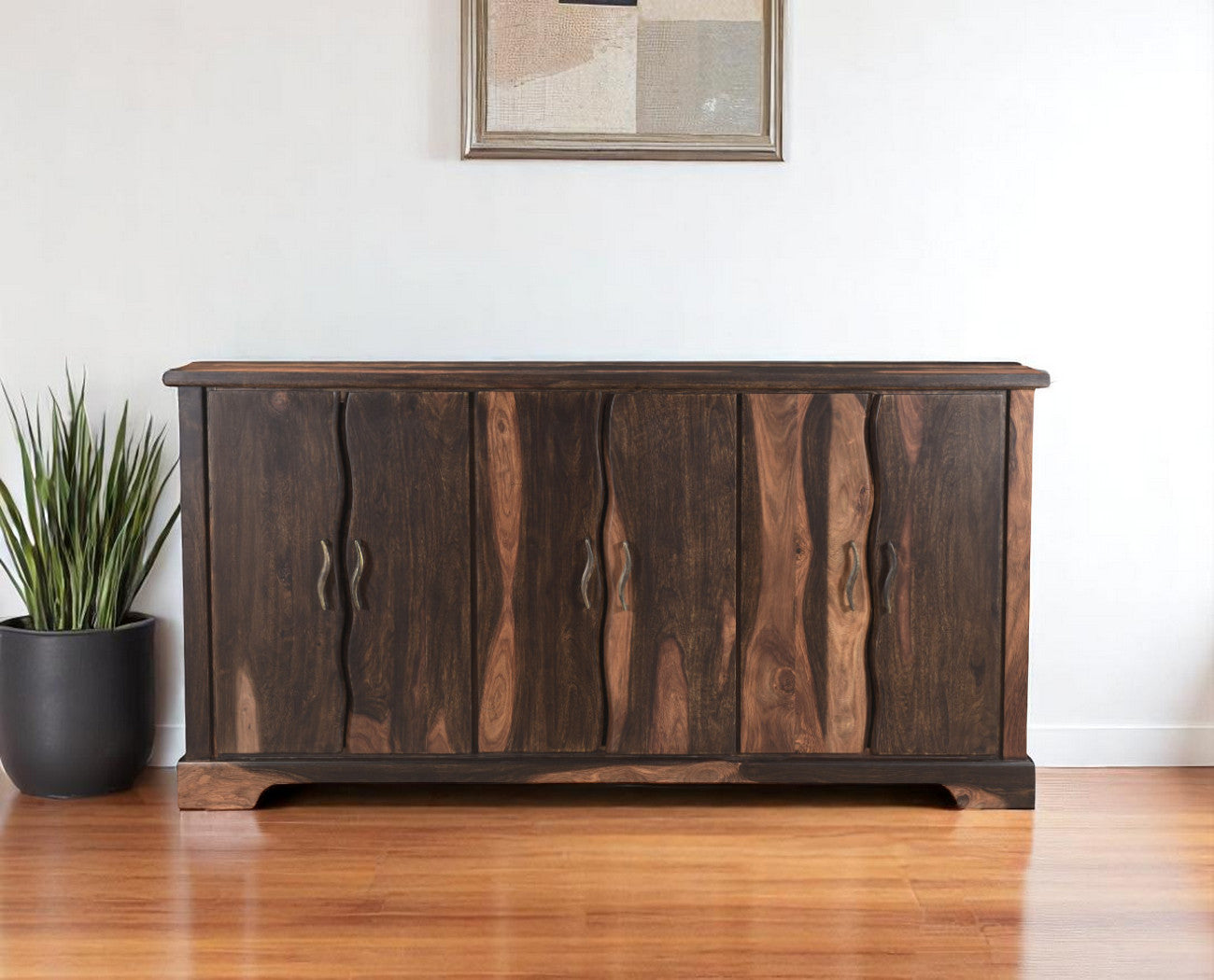 72 Dark Brown Solid Wood Live Edge Sideboard with Six Doors