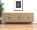 95 Natural And Antiqued Gold Solid Wood Carved Geometric Sideboard with Six Doors