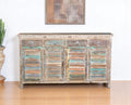 72 Natural And Rainbow Reclaimed Wood Shutter Style Sideboard with Four Doors