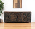 84 Dark Brown Distressed Reclaimed Wood Paneled Sideboard with Six Doors