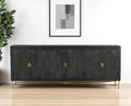 95 Black Distressed Solid Wood Carved Geometric Sideboard with Six Doors
