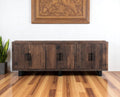 100 Dark Brown Distressed Reclaimed Wood Sideboard with Six Doors