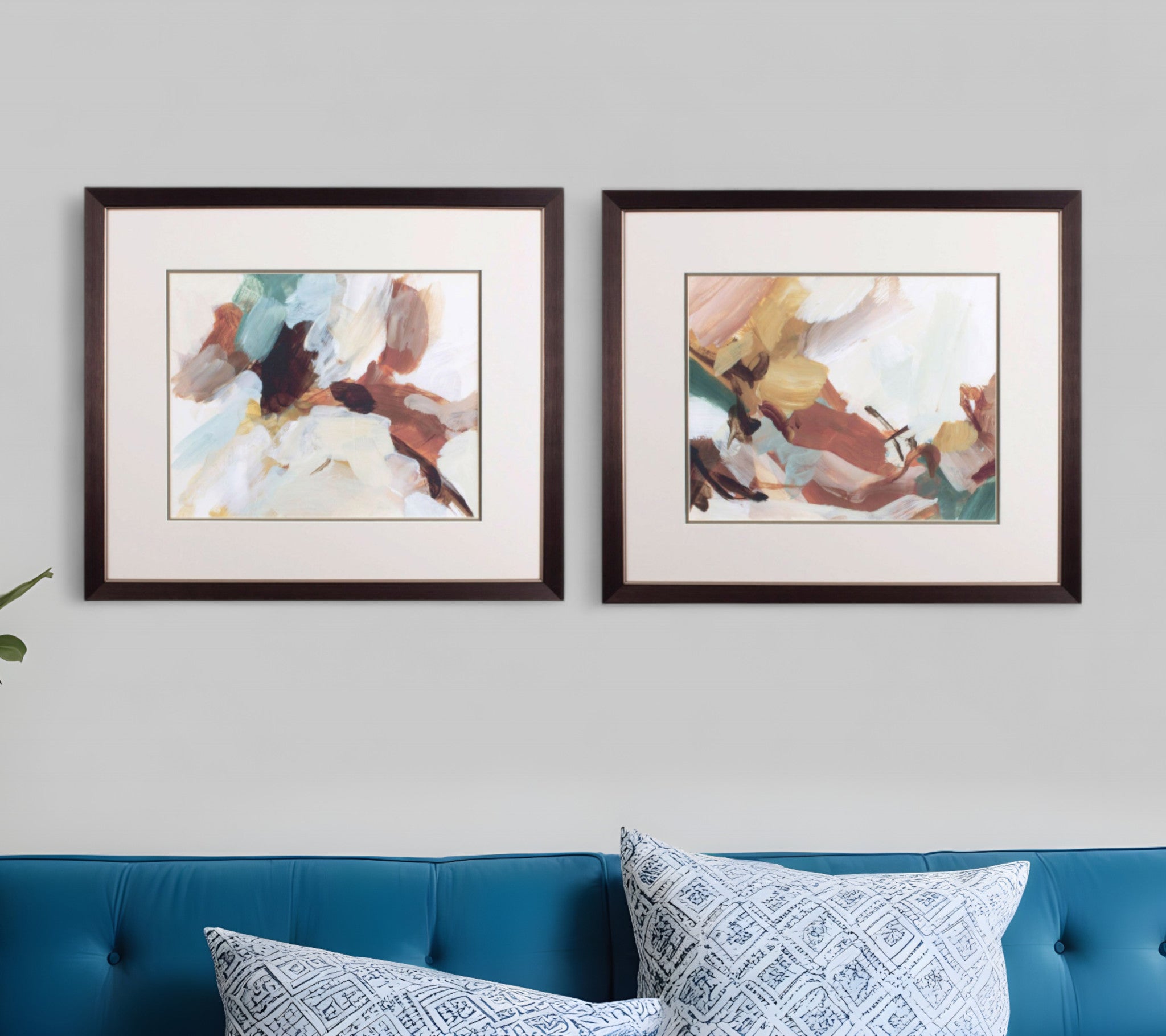 Set Of Two Earth Abstract Brown Framed Wall Art