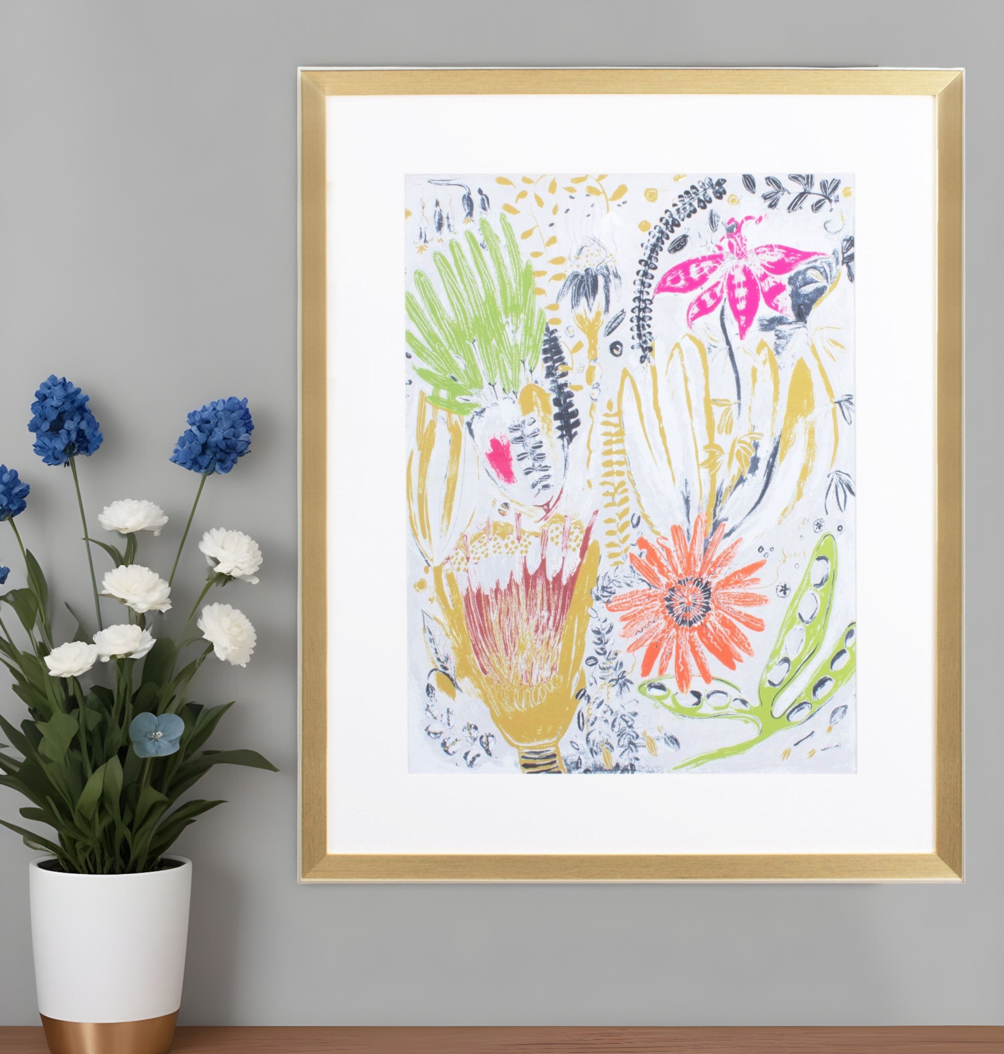 Tropical Blooms I Gold Framed Print Wall Art