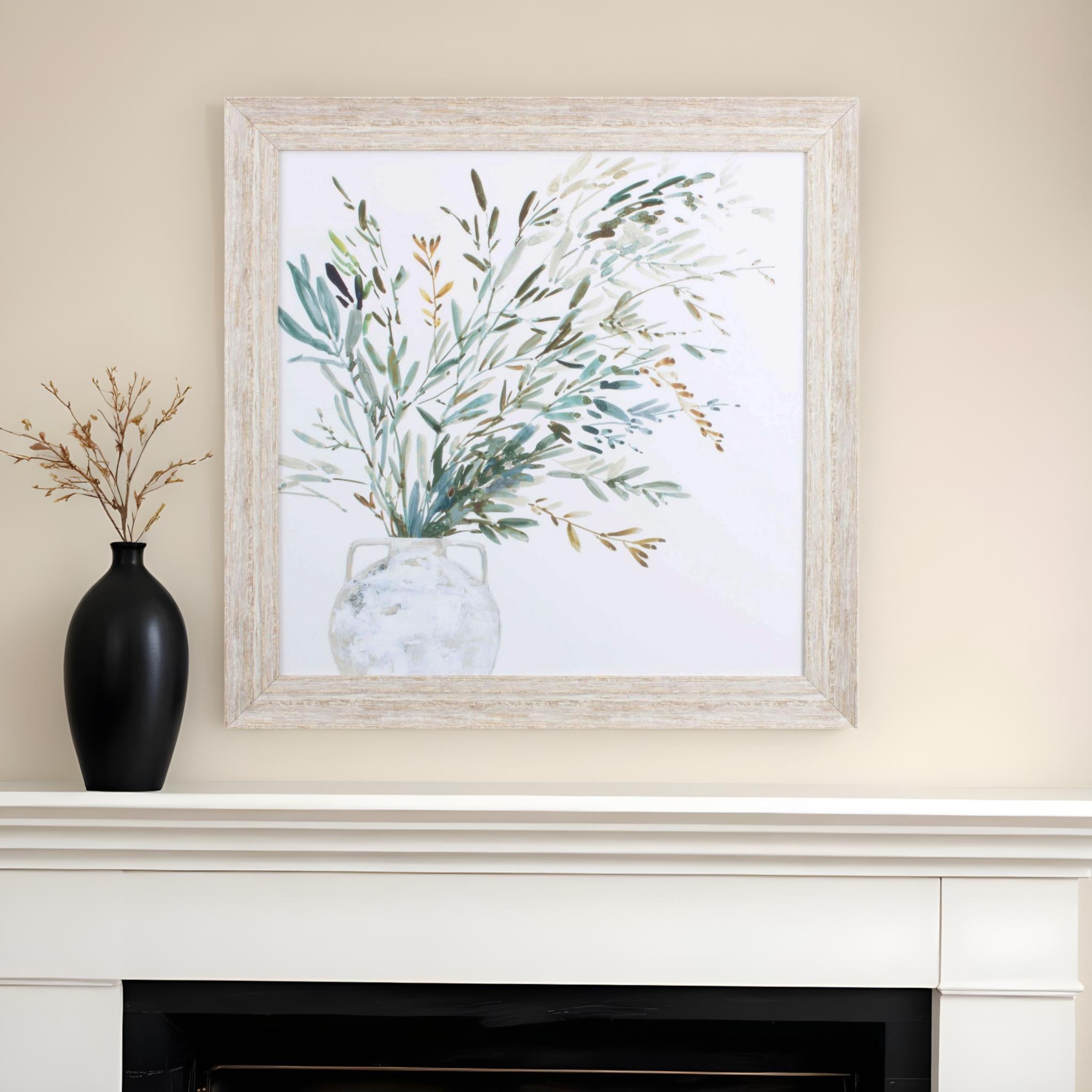 Vase of Grass I White Framed Print Wall Art