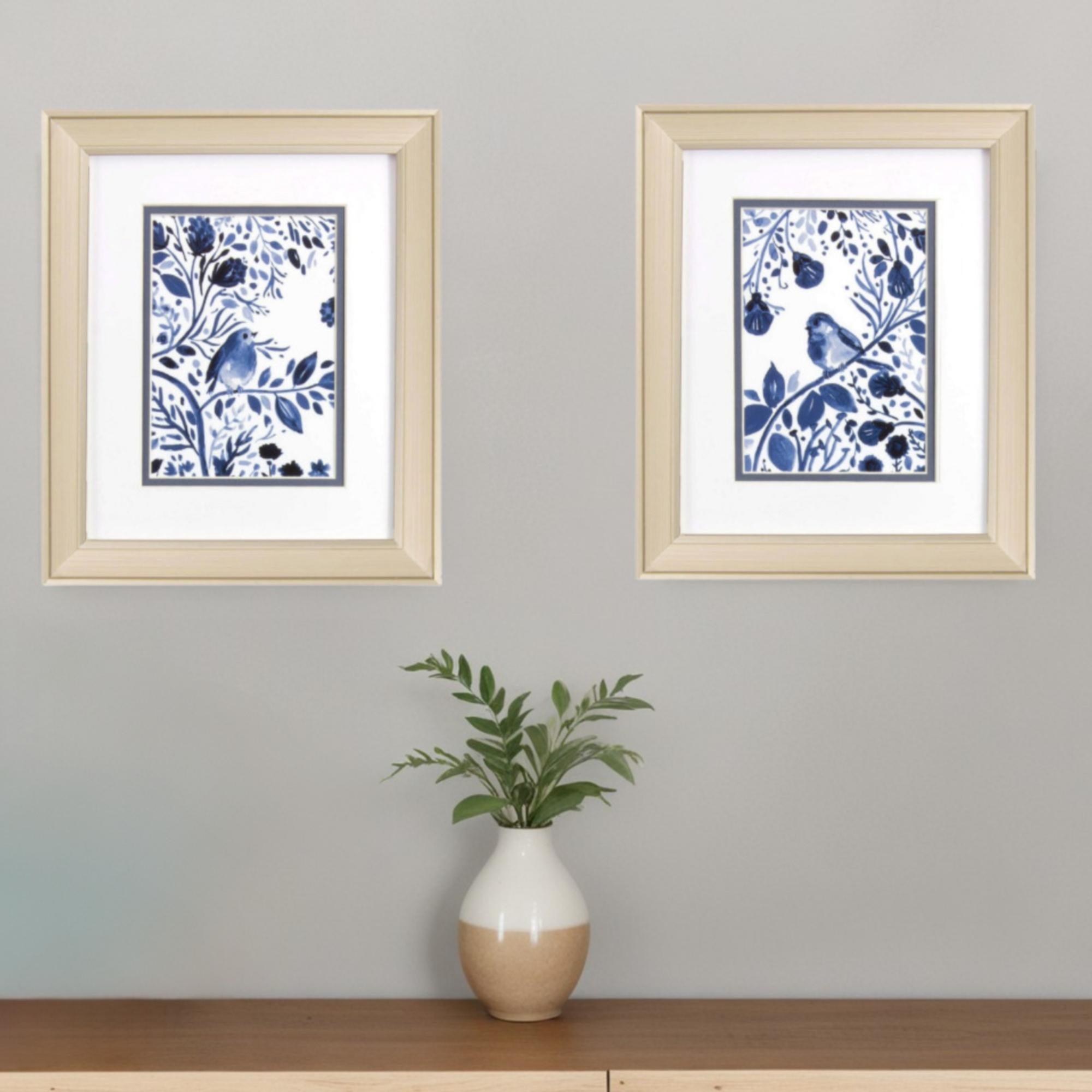 Set Of Two Indigo Song Gold Framed Print Wall Art