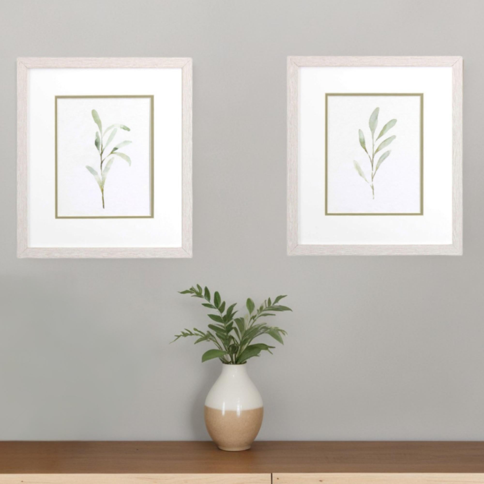 Set Of Two Olive Leaves White Framed Print Wall Art