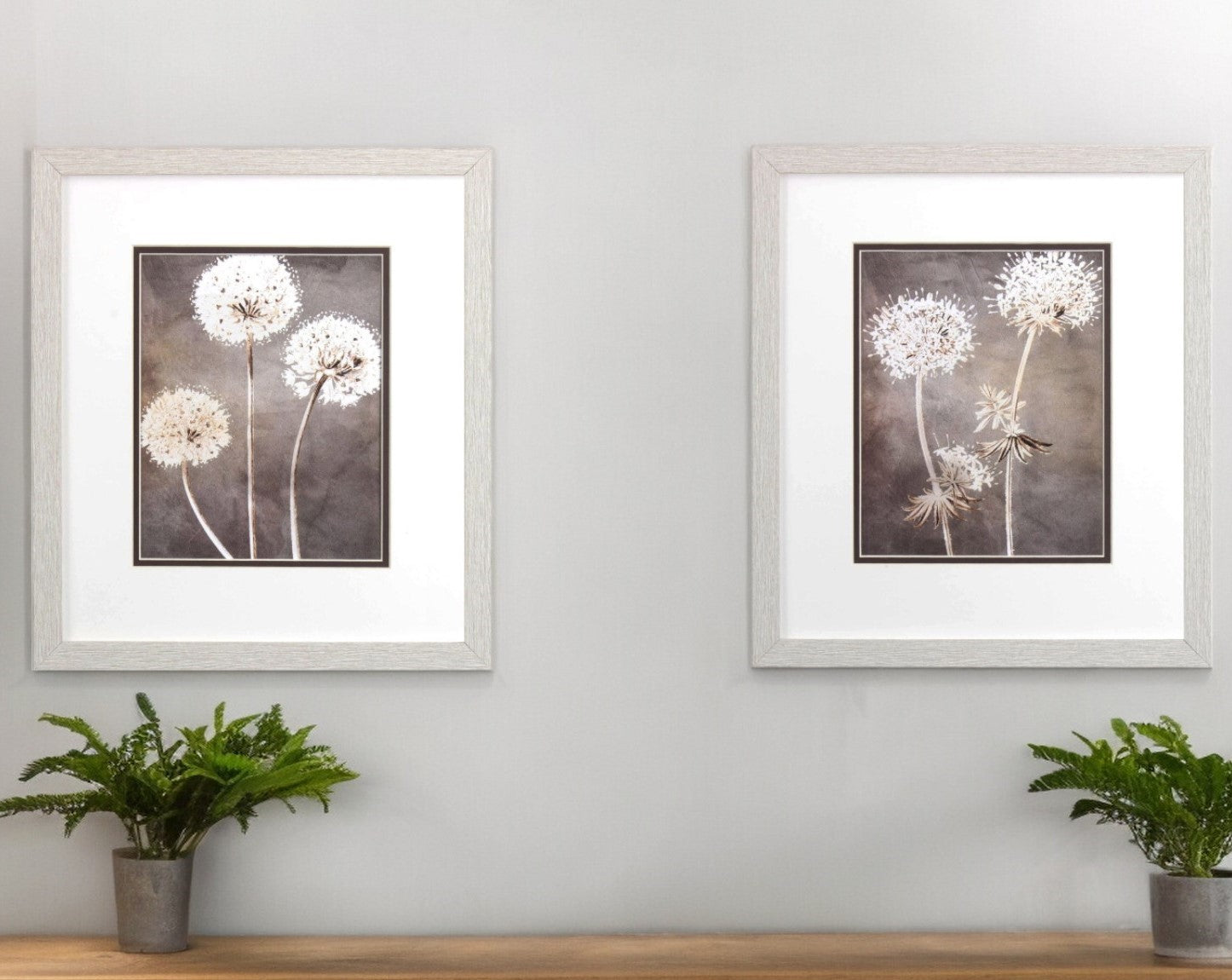 Set Of Two Dandelion White Framed Print Wall Art