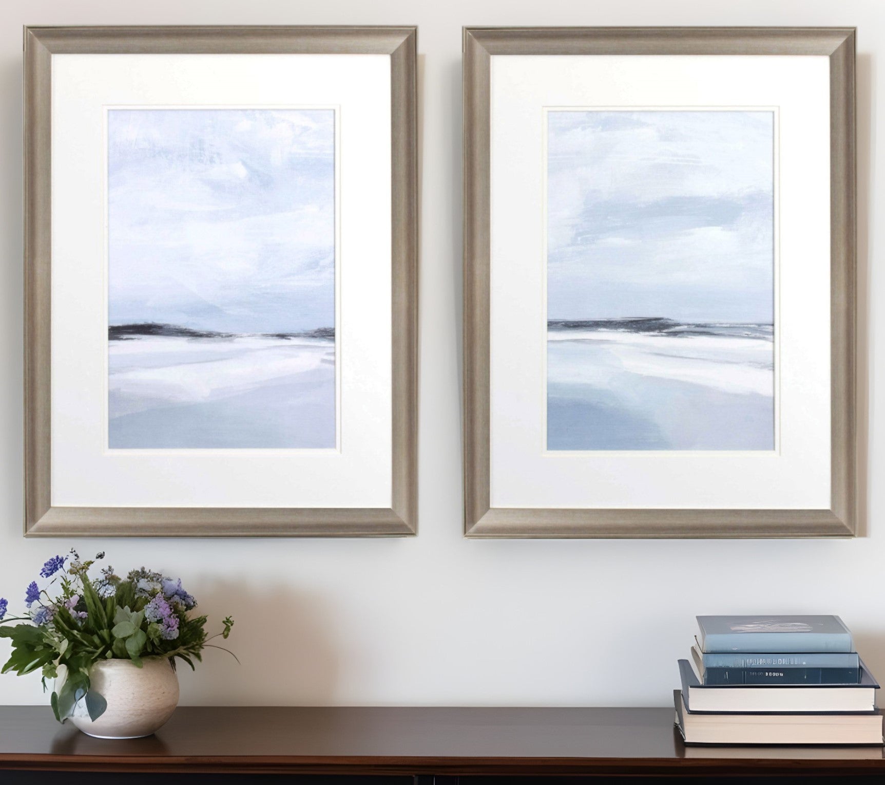 Set Of Two Cirrus Cloud Beach Silver Framed Print Wall Art