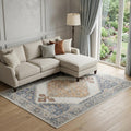 9 X 12 Gray And Gold Floral Medallion Distressed Washable Area Rug