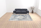 HomeRoots 521715 9 x 12 ft. Blue & Ivory Oriental Power Loom Distressed Area Rug