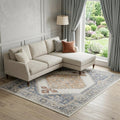 8 X 10 Gray And Gold Floral Medallion Distressed Washable Area Rug