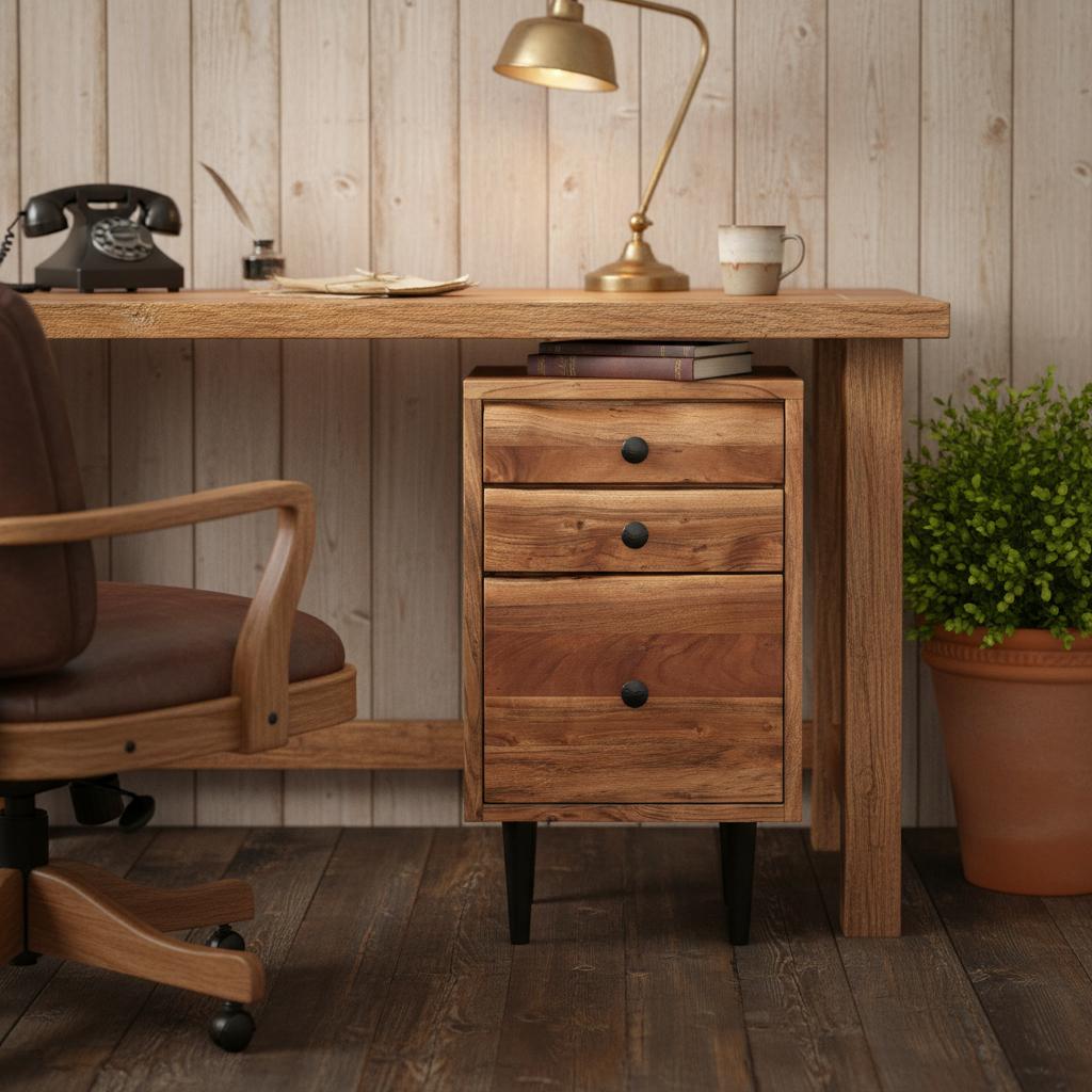 30 Brown Solid Wood Three Drawer Live Edge Filing Cabinet