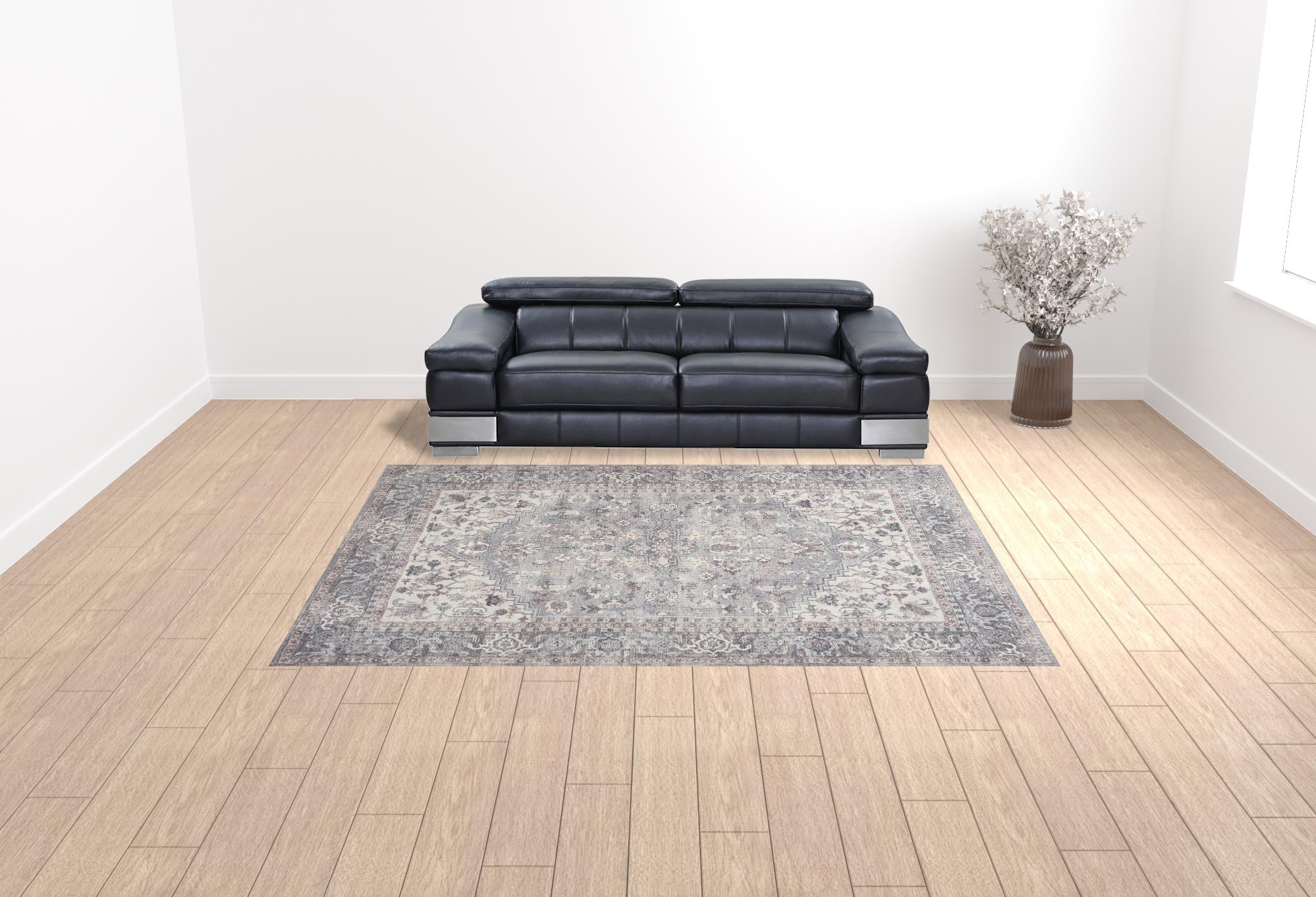 HomeRoots 522428 9 x 12 ft. Gray Floral Power Loom Distressed Rectangle Traditional Area Rug