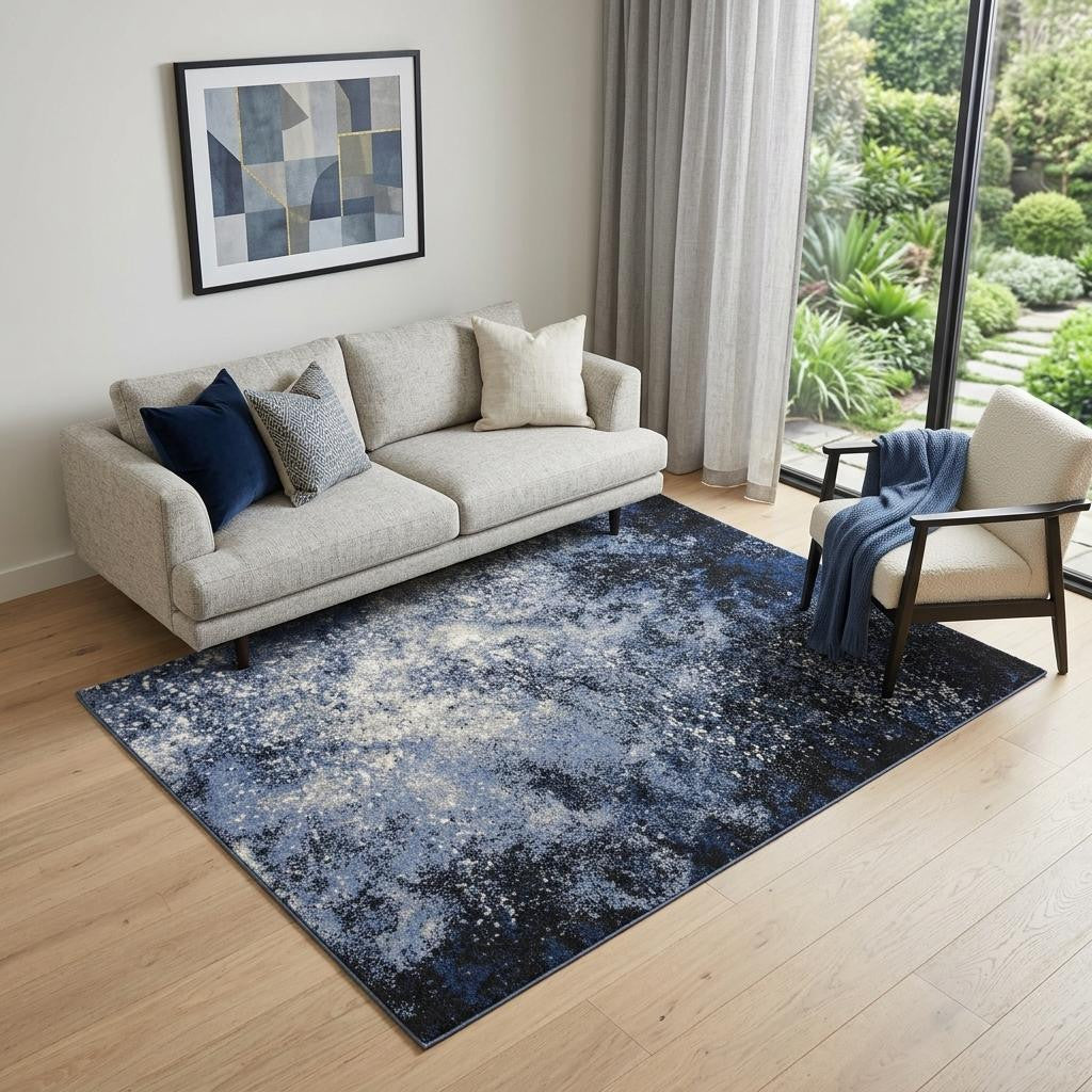 5 X 7 Blue And Black Abstract Area Rug