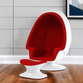 38 White And Red Fiberglass And Wool Swivel Egg Chair With Ottoman