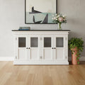 60 White And Black Solid Wood Paneled Buffet Table with Four Glass Doors