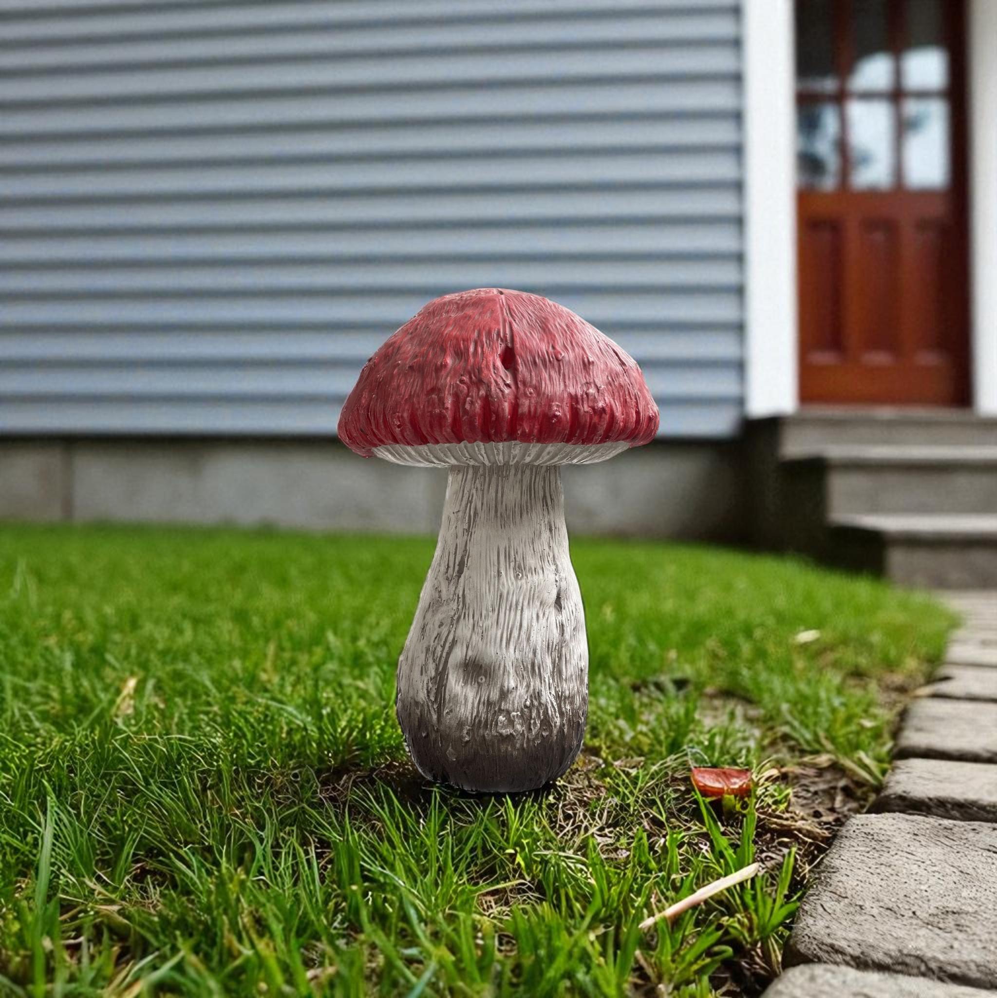 15 Red And White Polyresin Mushroom Outdoor Statue