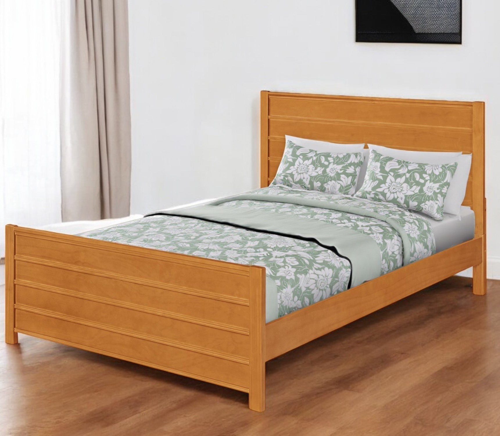Brown Ribbed Texture Solid Wood Queen Bed Frame