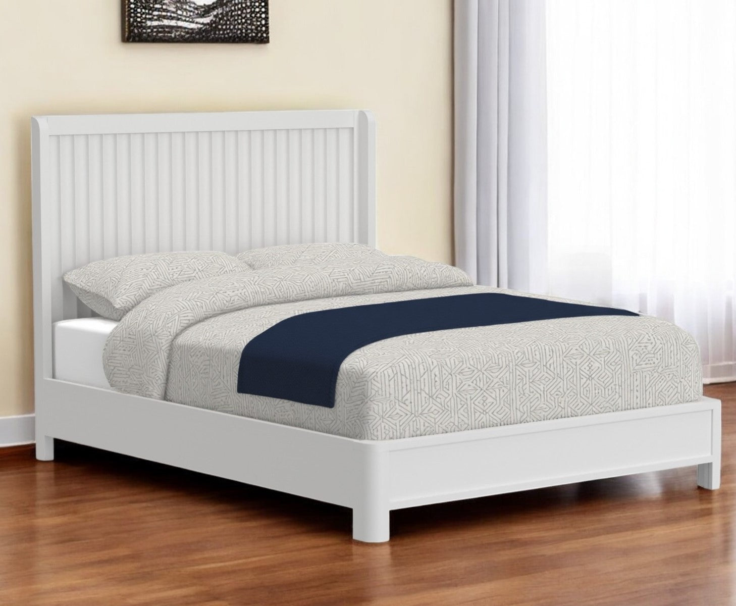 Textured Bed Frame White Ribbed Texture Solid Wood King Bed Frame – Selectfurniture