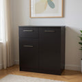 37 Black Wood Accent Cabinet With Two Doors And One Drawer