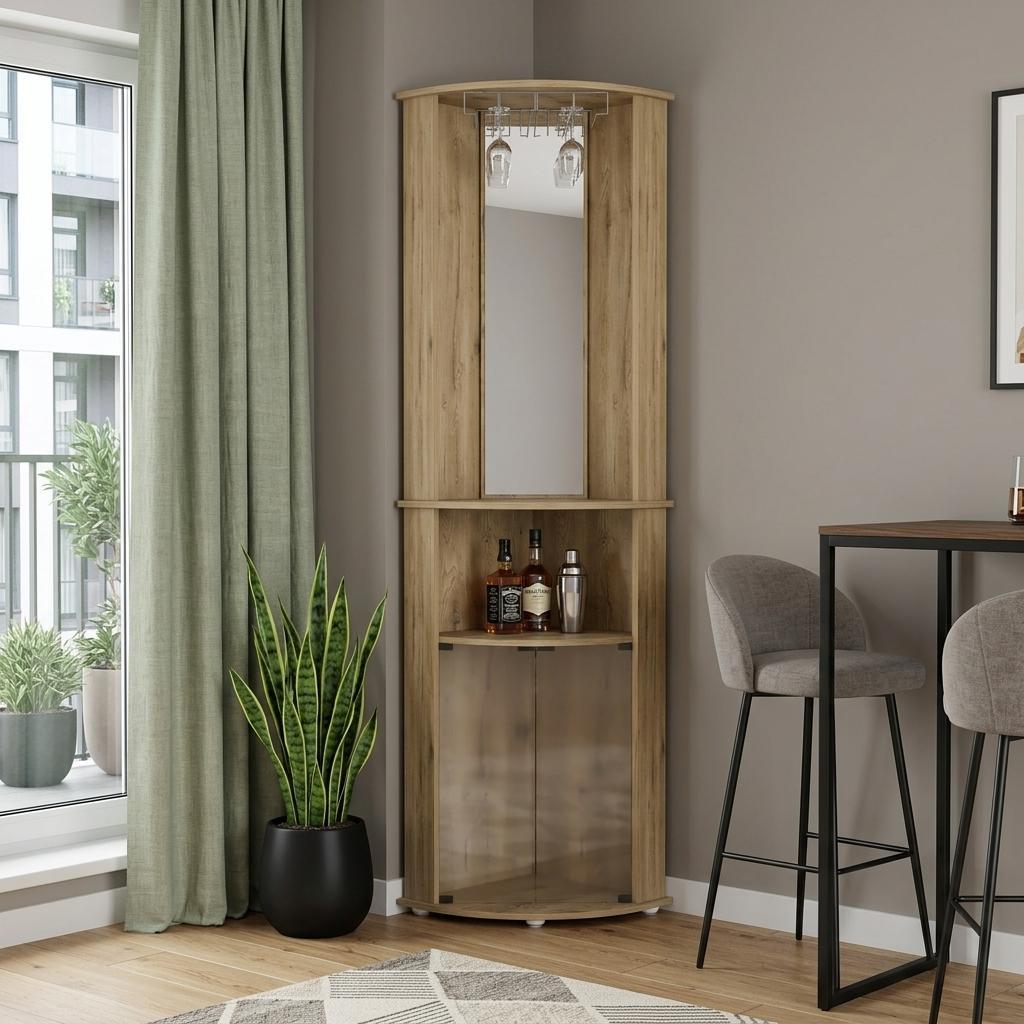 18 Natural Wood Corner Bar Cabinet