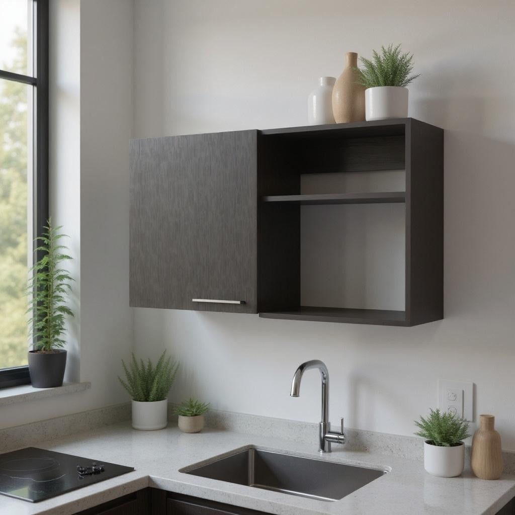 39 Black Wood Wall Mounted Accent Cabinet With Single Door