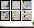 Set of Six Modern Abstract Black Floater Frame Print Wall Art
