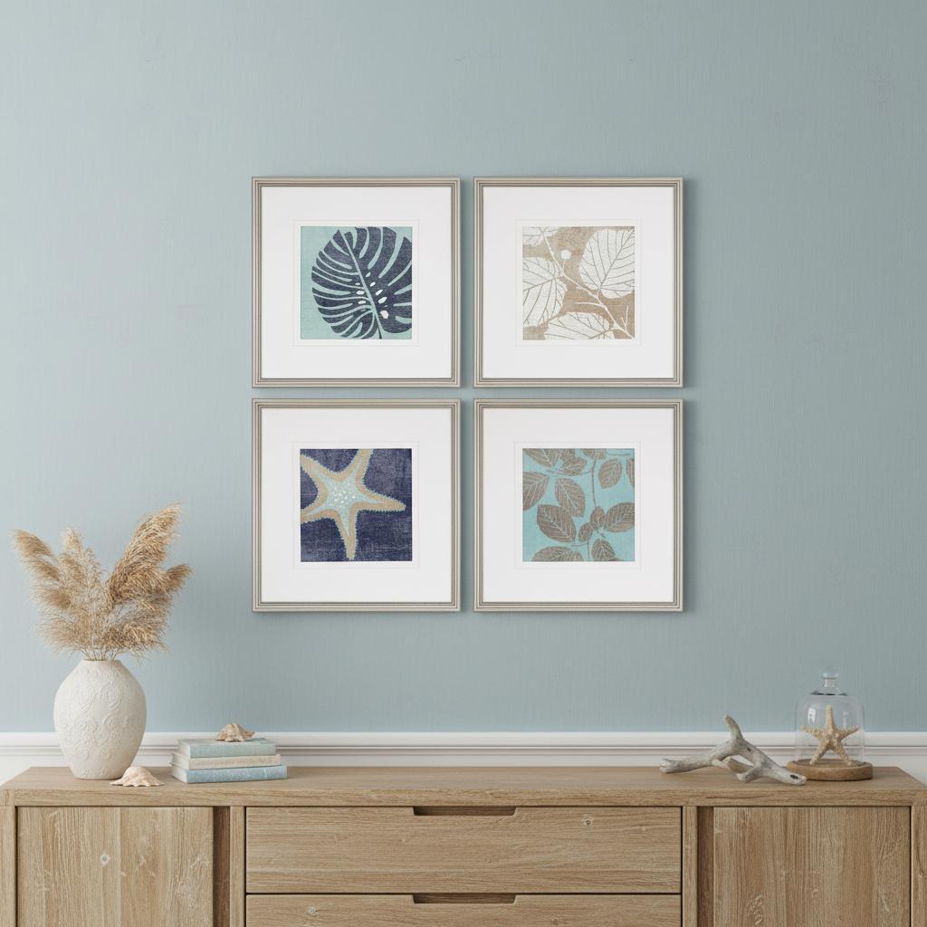 Set Of Four Coastal I Silver Framed Print Wall Art