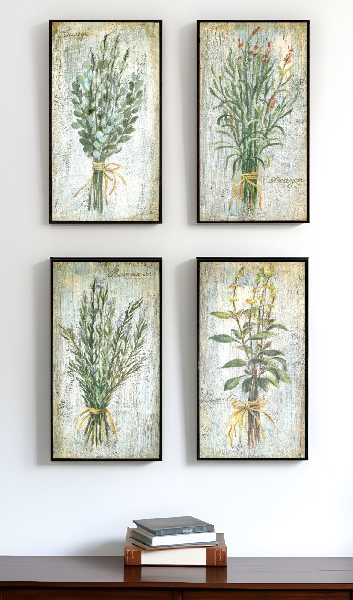 Set Of Four Herbs Black Framed Print Wall Art
