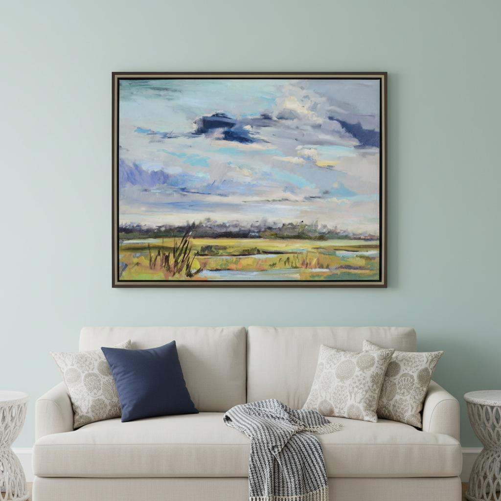 Marsh Skies Silver Floater Frame Print Wall Art